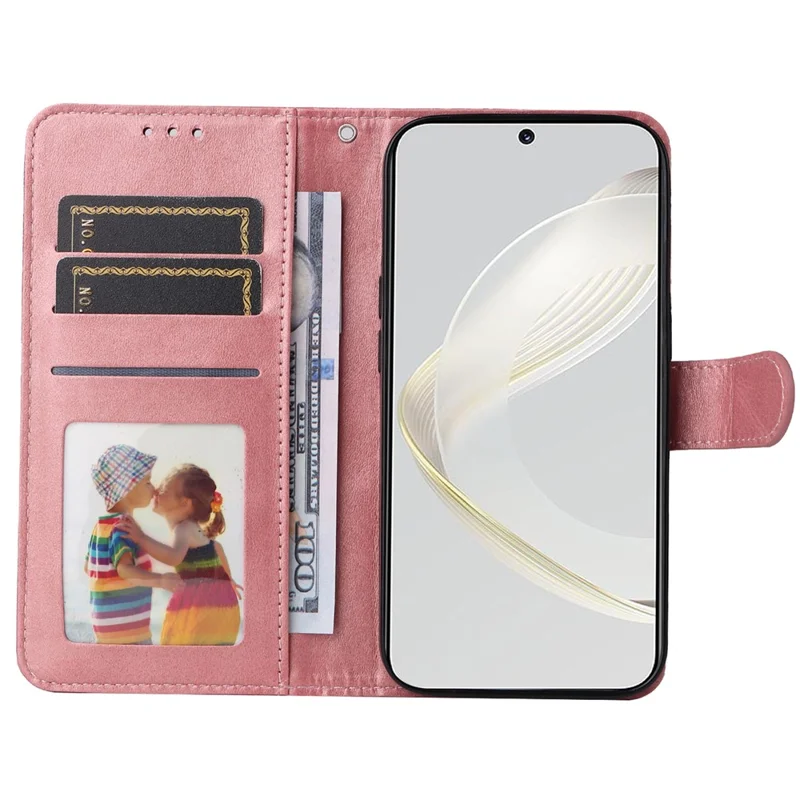 For Huawei nova 11 Pro / nova 11 Ultra PU Leather Case Calf Texture Wallet Stand Phone Cover with Strap - Rose Gold
