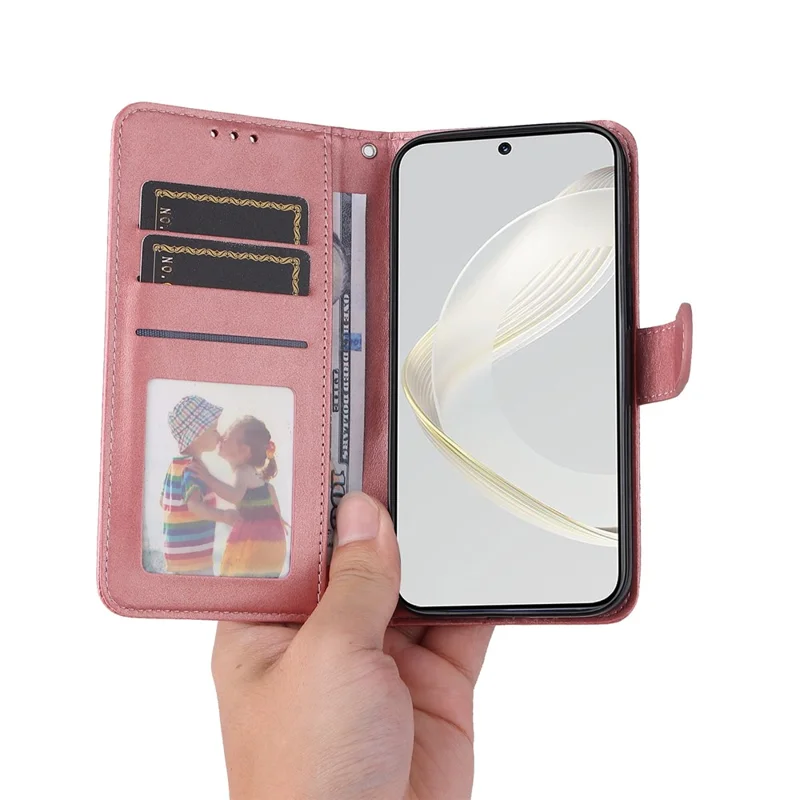 For Huawei nova 11 Pro / nova 11 Ultra PU Leather Case Calf Texture Wallet Stand Phone Cover with Strap - Rose Gold