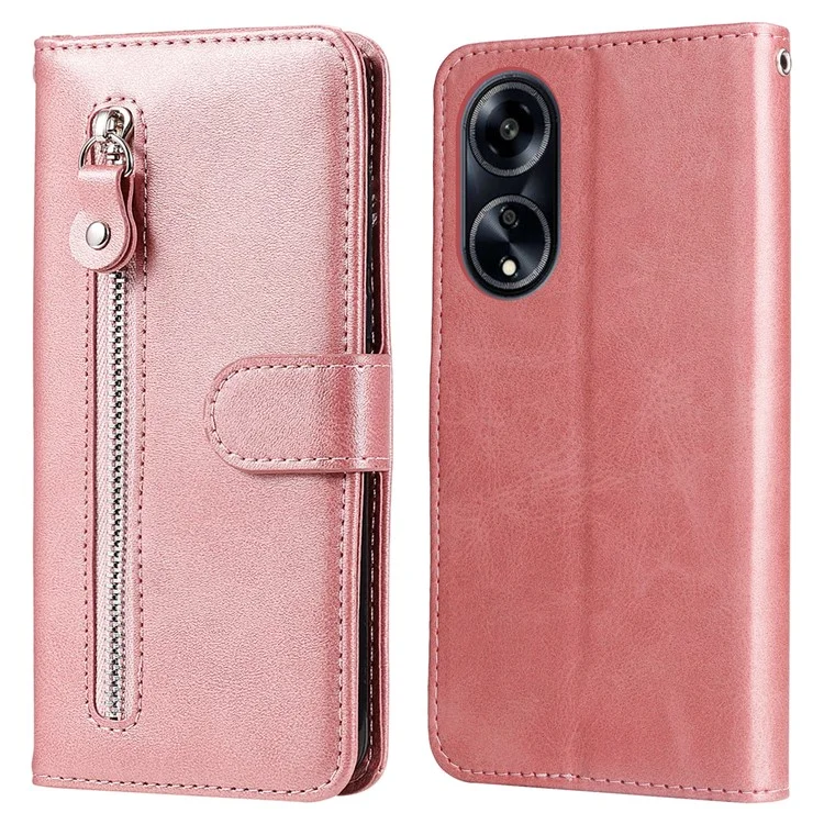 Étui en cuir pour Oppo A1 5G / A98 5G / F23 5G, texture de veau, poche zippée, support, coque avec protection anti-chute - Rose