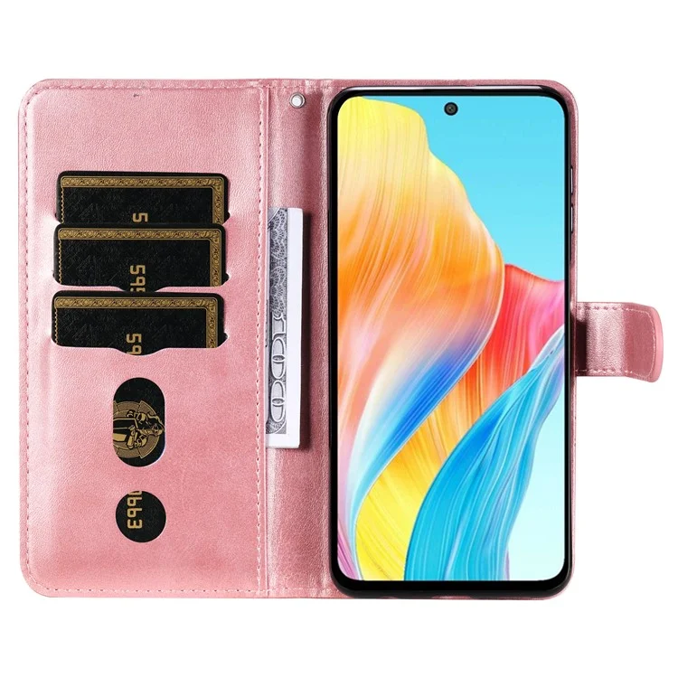 Étui en cuir pour Oppo A1 5G / A98 5G / F23 5G, texture de veau, poche zippée, support, coque avec protection anti-chute - Rose