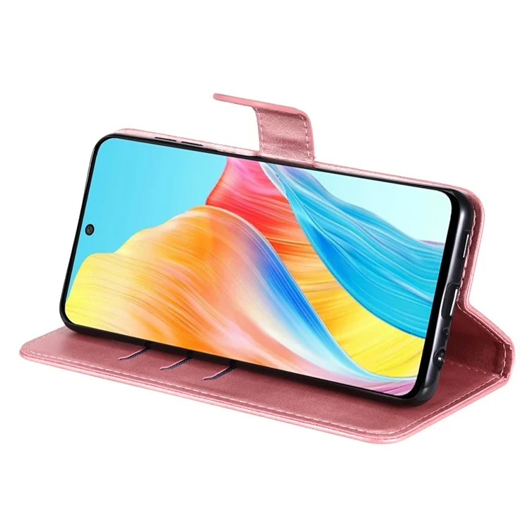 Étui en cuir pour Oppo A1 5G / A98 5G / F23 5G, texture de veau, poche zippée, support, coque avec protection anti-chute - Rose