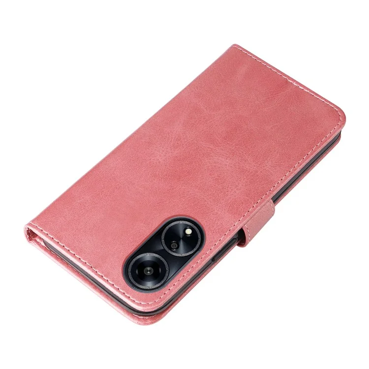 Étui en cuir pour Oppo A1 5G / A98 5G / F23 5G, texture de veau, poche zippée, support, coque avec protection anti-chute - Rose