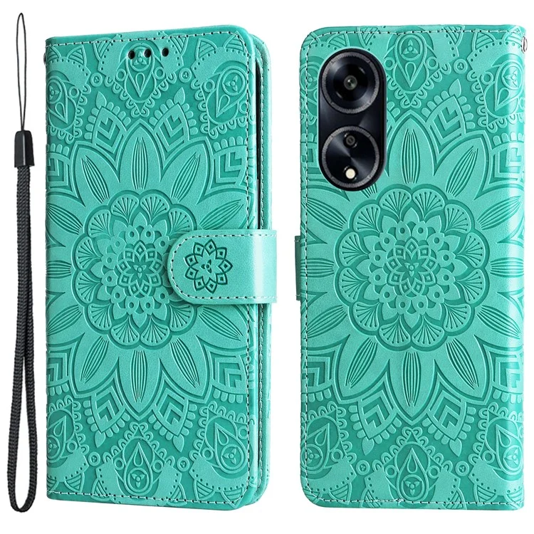 Protective Cover for Oppo A1 5G / A98 5G / F23 5G PU Leather Wallet Sunflower Imprinted Phone Flip Stand Case - Green