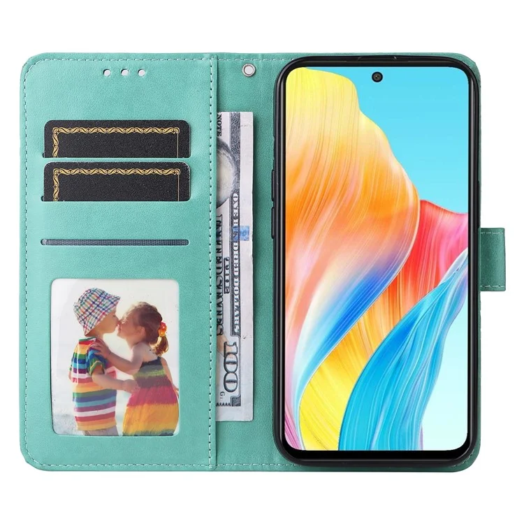 Protective Cover for Oppo A1 5G / A98 5G / F23 5G PU Leather Wallet Sunflower Imprinted Phone Flip Stand Case - Green
