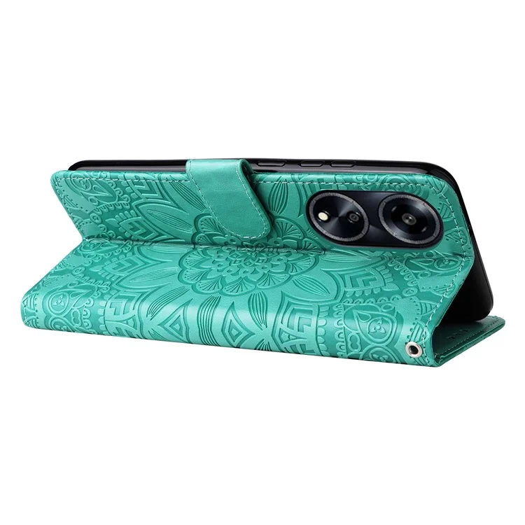 Protective Cover for Oppo A1 5G / A98 5G / F23 5G PU Leather Wallet Sunflower Imprinted Phone Flip Stand Case - Green