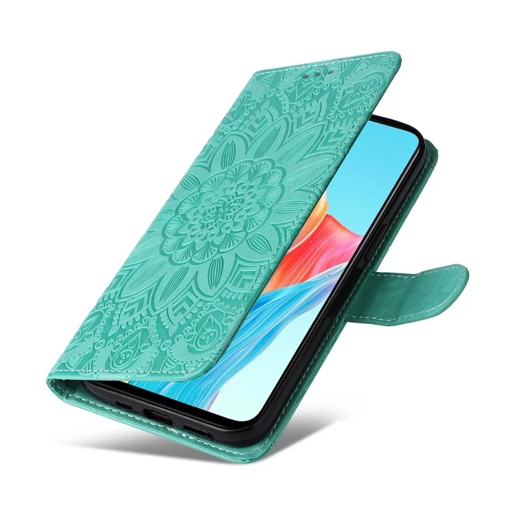 Protective Cover for Oppo A1 5G / A98 5G / F23 5G PU Leather Wallet Sunflower Imprinted Phone Flip Stand Case - Green