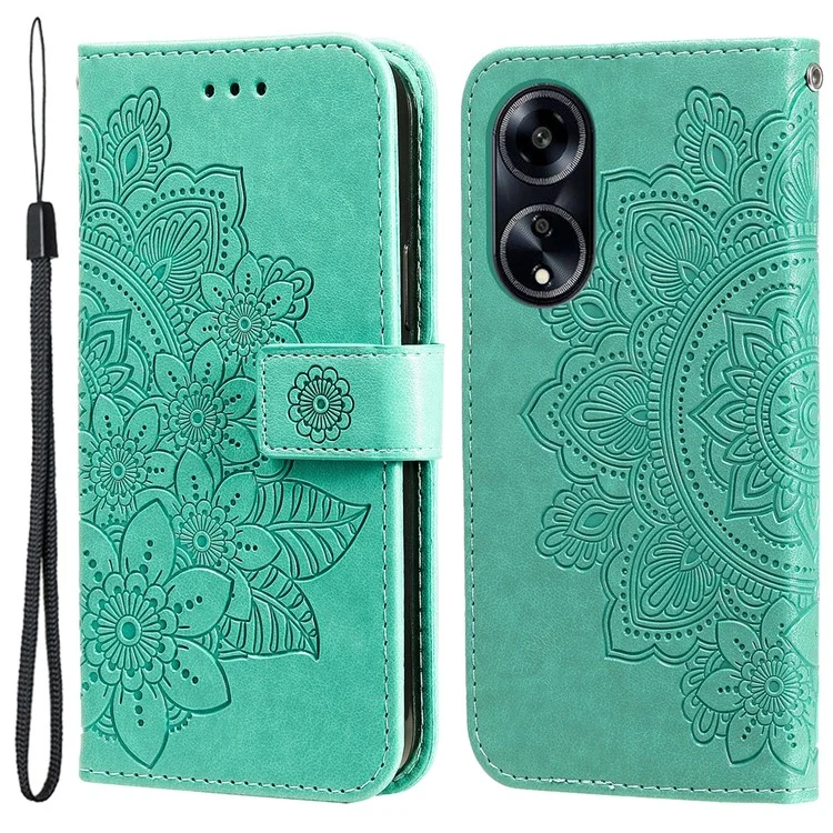 Pour Oppo A1 5G / A98 5G / F23 5G, étui de portefeuille en cuir PU avec support anti-rayures et motif floral - Vert