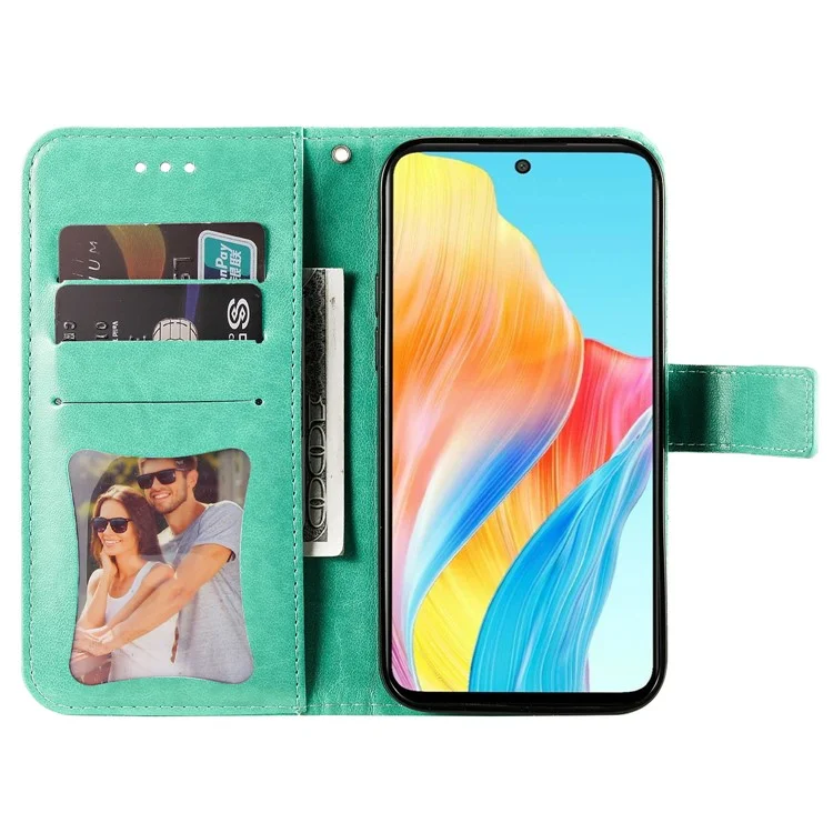 Pour Oppo A1 5G / A98 5G / F23 5G, étui de portefeuille en cuir PU avec support anti-rayures et motif floral - Vert