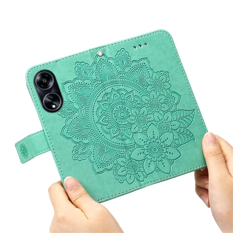 Pour Oppo A1 5G / A98 5G / F23 5G, étui de portefeuille en cuir PU avec support anti-rayures et motif floral - Vert