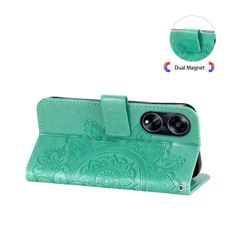 Pour Oppo A1 5G / A98 5G / F23 5G, étui de portefeuille en cuir PU avec support anti-rayures et motif floral - Vert