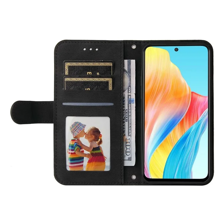 Для Oppo A1 5G / A98 5G / F23 5G Ударопрочный с гравированными линиями чехол-кошелек из искусственной кожи с сенсорной панелью - Черный