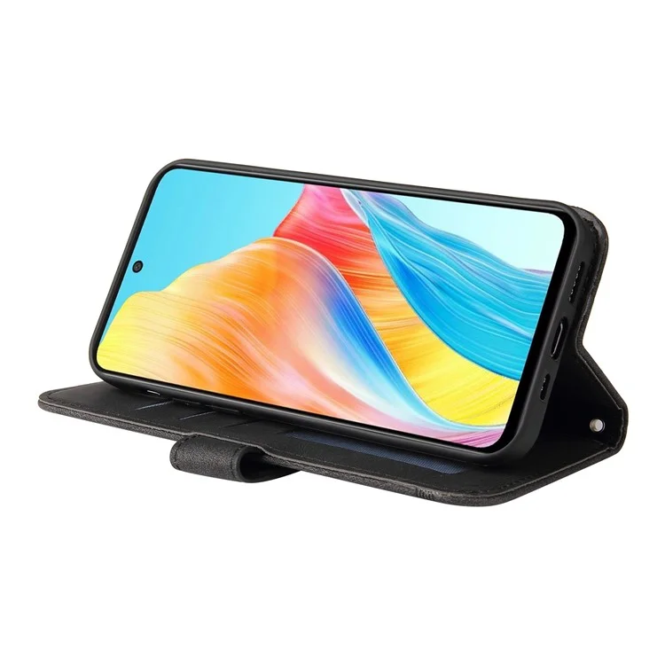 Для Oppo A1 5G / A98 5G / F23 5G Ударопрочный с гравированными линиями чехол-кошелек из искусственной кожи с сенсорной панелью - Черный