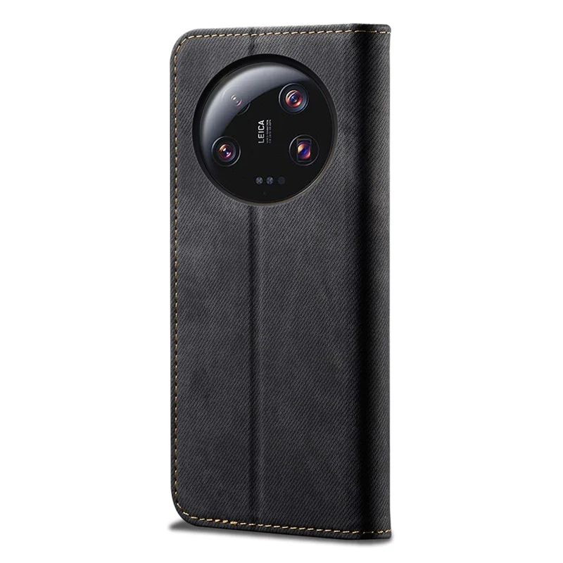 Per Xiaomi 13 Ultra Portafoglio Stand Custodia in Pelle PU Texture in Jeans Tessuto Custodia per Cellulare - Nero