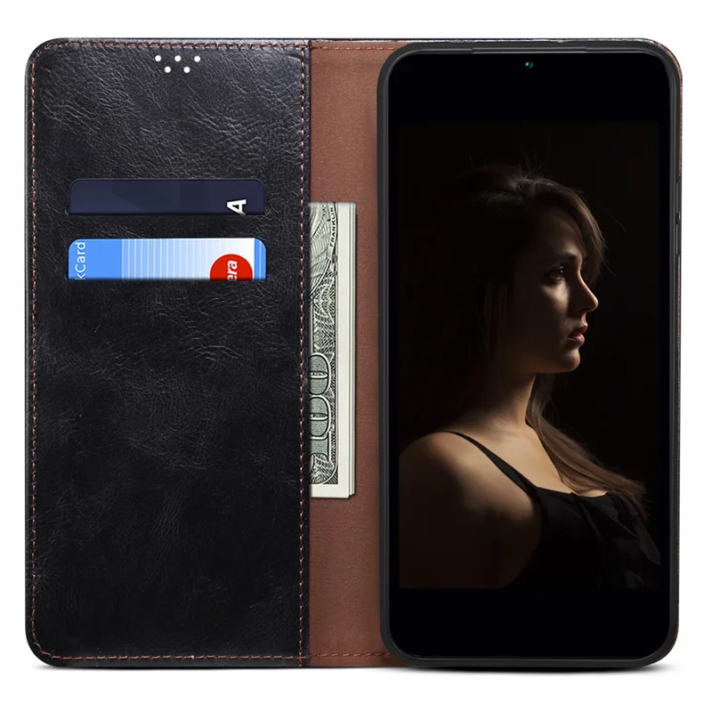 Чехол-кошелек из кожи для Xiaomi 13 Ultra с матовой фактурой под выделанную лошадиную кожу - черный