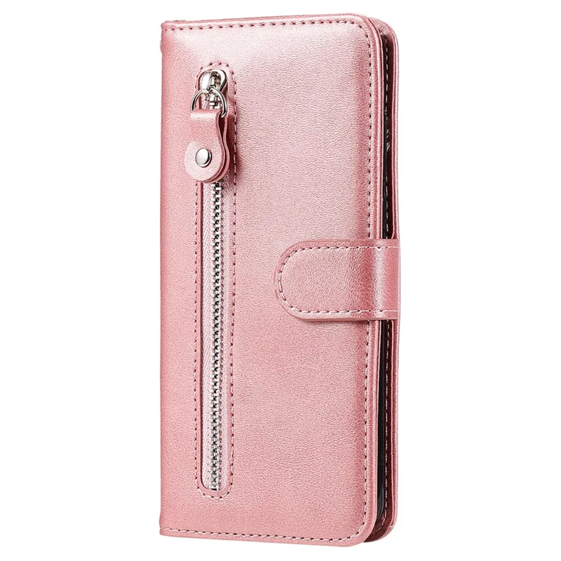 Zipper Pocket Leather Phone Case for Realme C55 4G , Calf Texture Stand Wallet Phone Cover - Pink