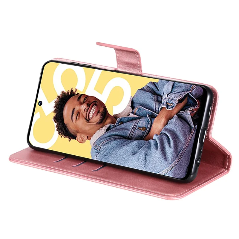 Zipper Pocket Leather Phone Case for Realme C55 4G , Calf Texture Stand Wallet Phone Cover - Pink