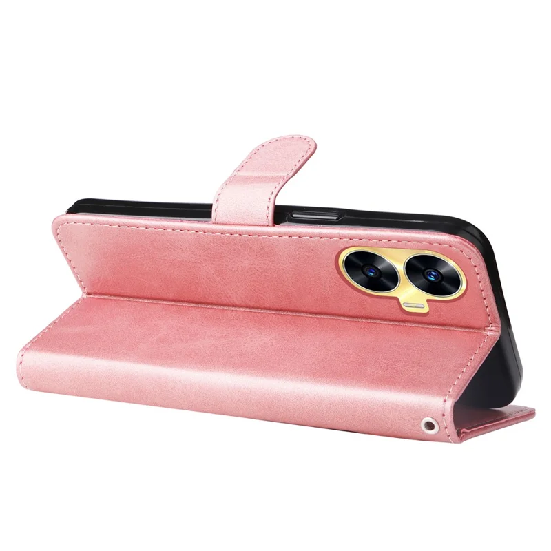 Zipper Pocket Leather Phone Case for Realme C55 4G , Calf Texture Stand Wallet Phone Cover - Pink