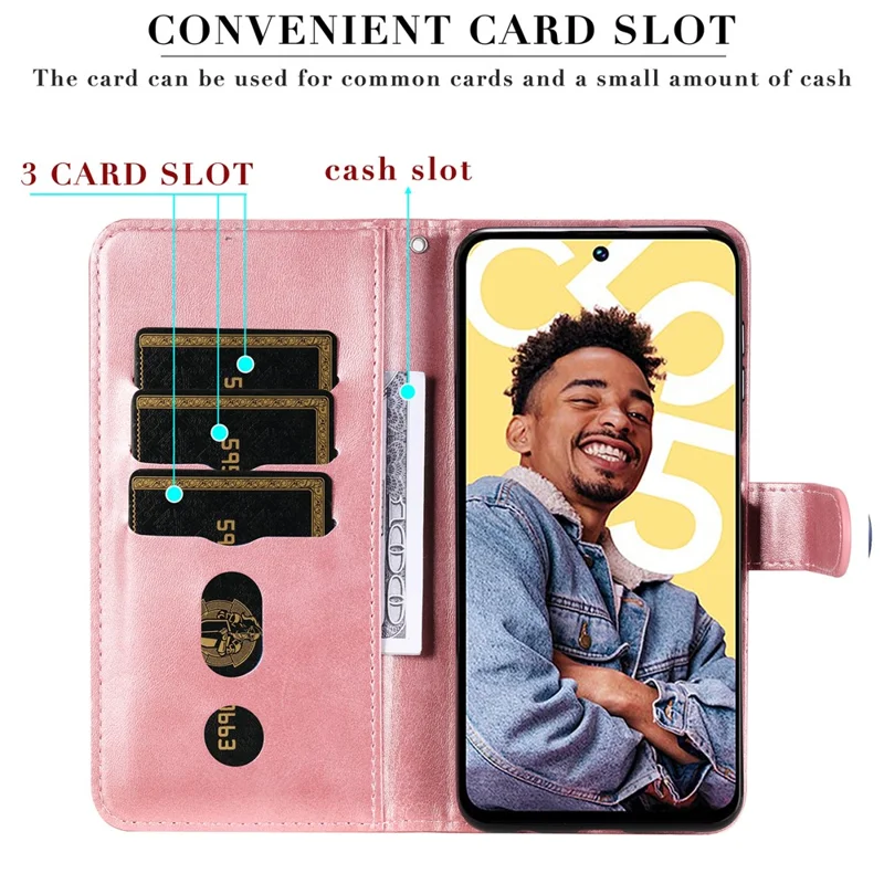 Zipper Pocket Leather Phone Case for Realme C55 4G , Calf Texture Stand Wallet Phone Cover - Pink