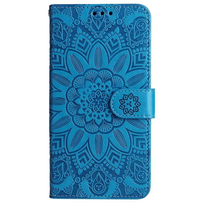 Cover per Telefono PU Leather Stand Wallet per Realme C55 4G Sunflower Imprinted Phone Case con Cinturino - Blu