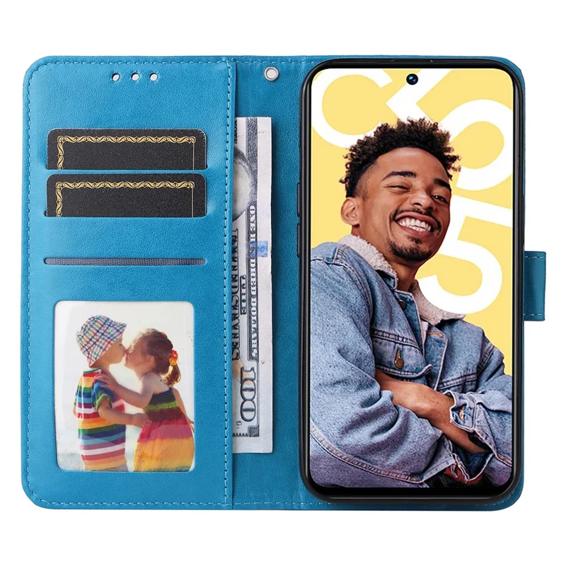 Cover per Telefono PU Leather Stand Wallet per Realme C55 4G Sunflower Imprinted Phone Case con Cinturino - Blu