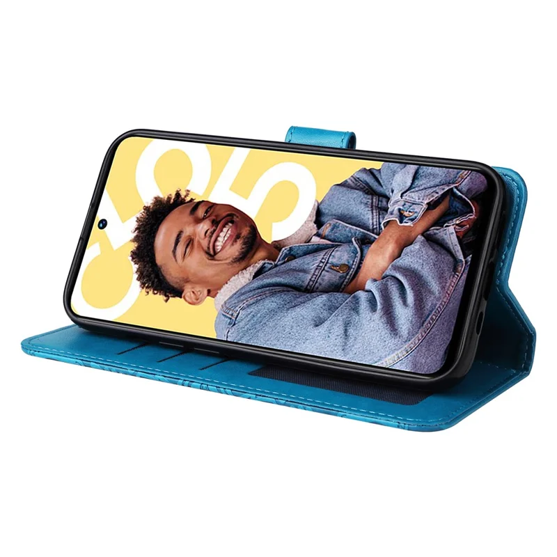 Cover per Telefono PU Leather Stand Wallet per Realme C55 4G Sunflower Imprinted Phone Case con Cinturino - Blu