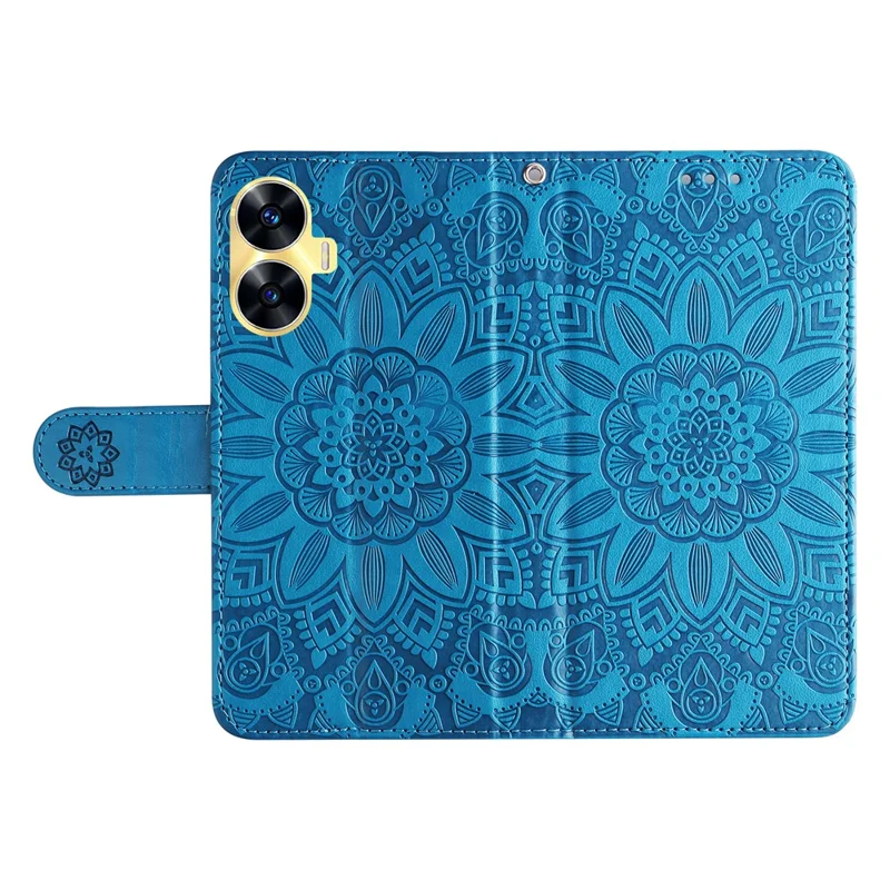 Cover per Telefono PU Leather Stand Wallet per Realme C55 4G Sunflower Imprinted Phone Case con Cinturino - Blu