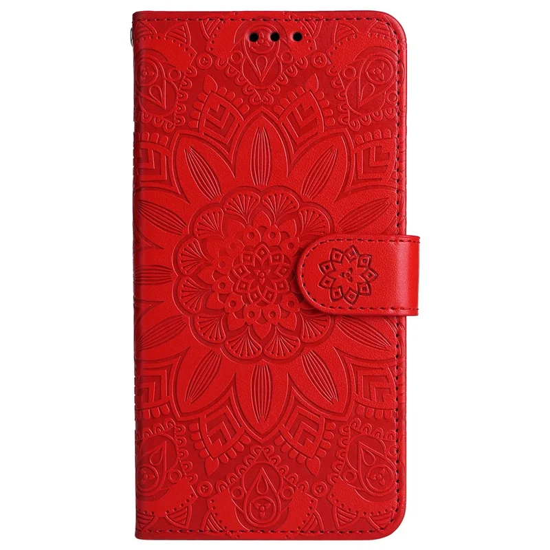 PU Leather Stand Wallet Phone Cover for Realme C55 4G Sunflower Imprinted Phone Case with Strap - Red