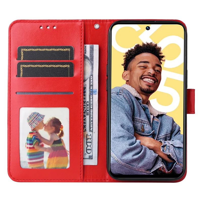 PU Leather Stand Wallet Phone Cover for Realme C55 4G Sunflower Imprinted Phone Case with Strap - Red
