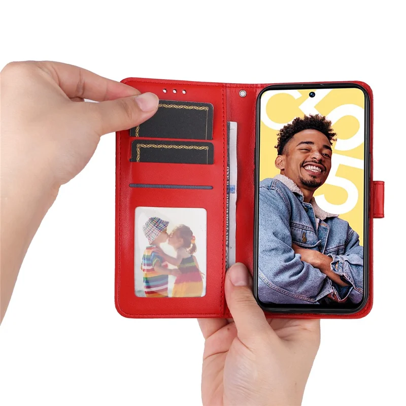 PU Leather Stand Wallet Phone Cover for Realme C55 4G Sunflower Imprinted Phone Case with Strap - Red
