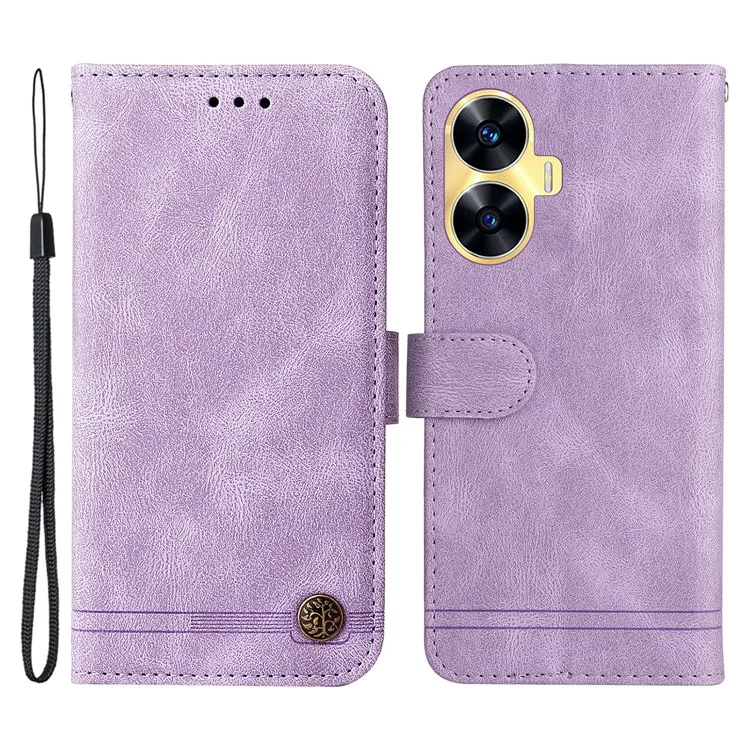 Para Realme C55 4G Wallet Leather Phone Case Impresso Linhas Pele-Toque Capa de Telefone Stand - Roxo