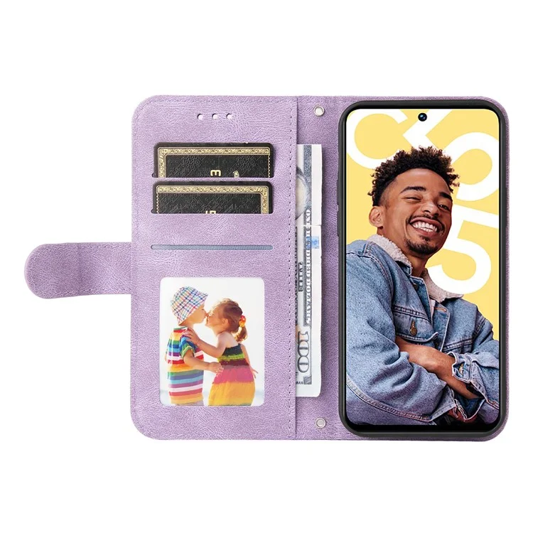 Para Realme C55 4G Wallet Leather Phone Case Impresso Linhas Pele-Toque Capa de Telefone Stand - Roxo