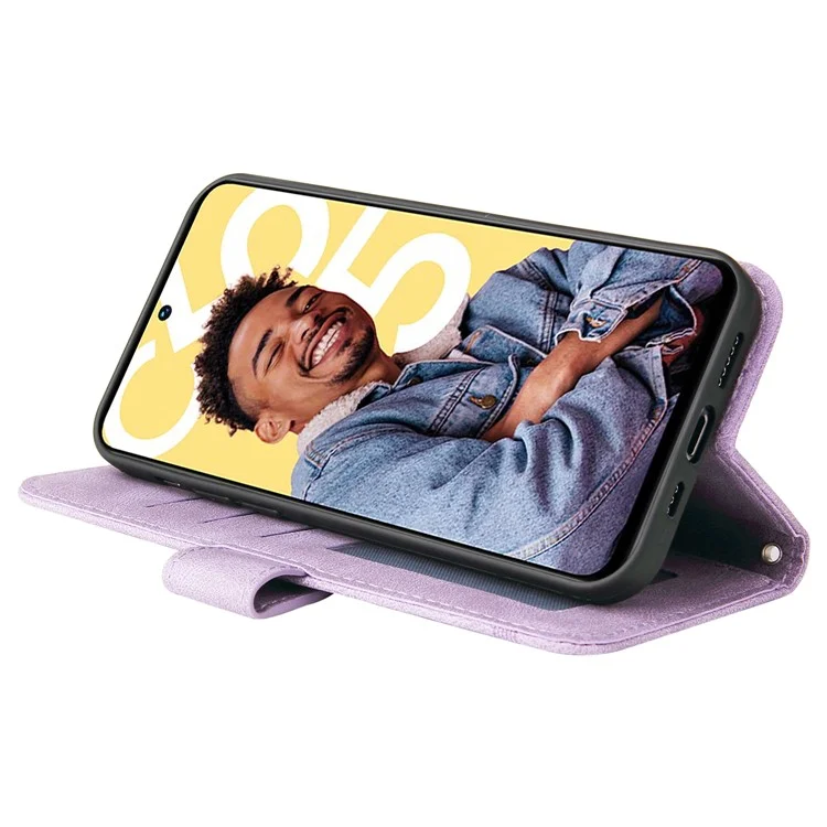 Para Realme C55 4G Wallet Leather Phone Case Impresso Linhas Pele-Toque Capa de Telefone Stand - Roxo
