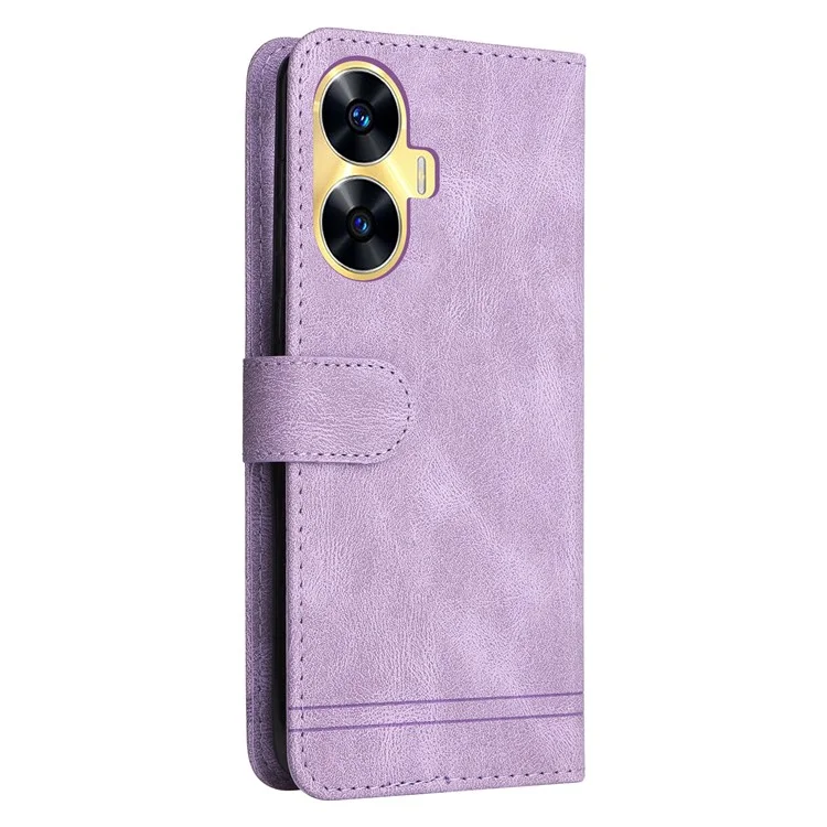Para Realme C55 4G Wallet Leather Phone Case Impresso Linhas Pele-Toque Capa de Telefone Stand - Roxo