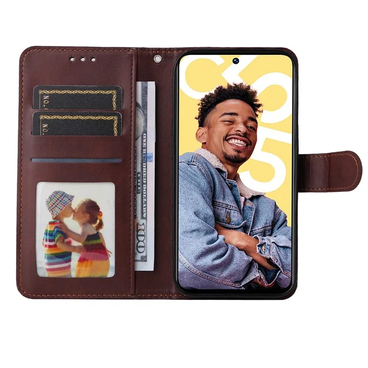 Per Realme C55 4G Calf Texture Phone Leather Case Wallet Stand Cell Phone Cover with Strap - Marrone