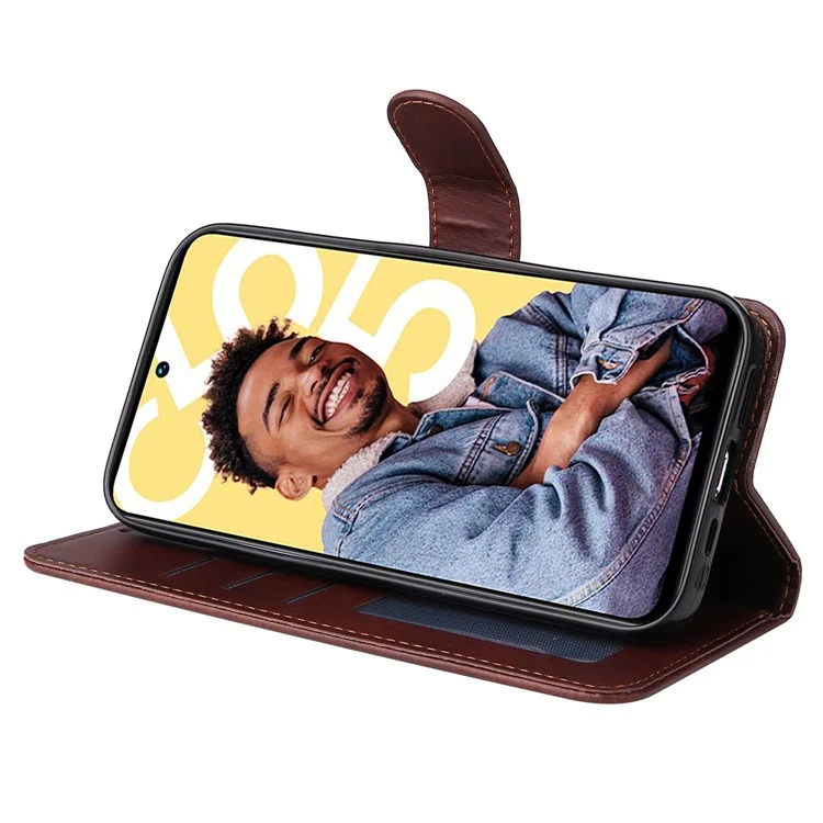 Per Realme C55 4G Calf Texture Phone Leather Case Wallet Stand Cell Phone Cover with Strap - Marrone