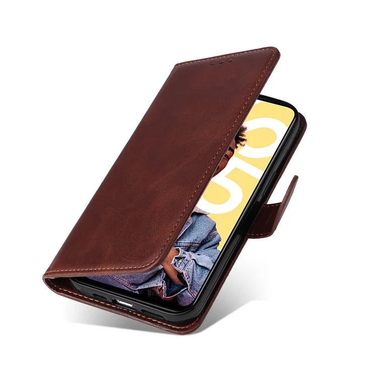 Per Realme C55 4G Calf Texture Phone Leather Case Wallet Stand Cell Phone Cover with Strap - Marrone