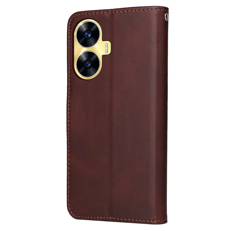 Per Realme C55 4G Calf Texture Phone Leather Case Wallet Stand Cell Phone Cover with Strap - Marrone