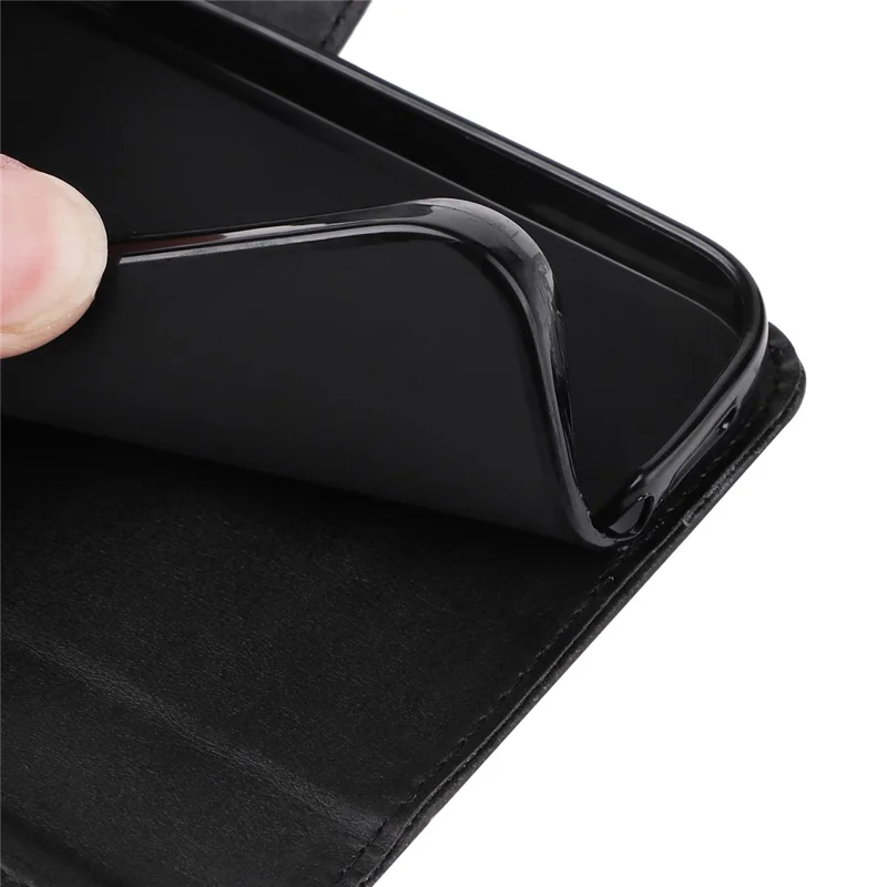 For Realme C55 4G Calf Texture Phone Leather Case Wallet Stand Cell Phone Cover with Strap - Black