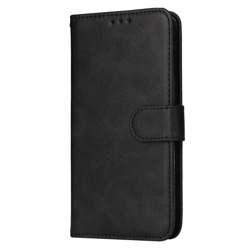 For Realme C55 4G Calf Texture Phone Leather Case Wallet Stand Cell Phone Cover with Strap - Black