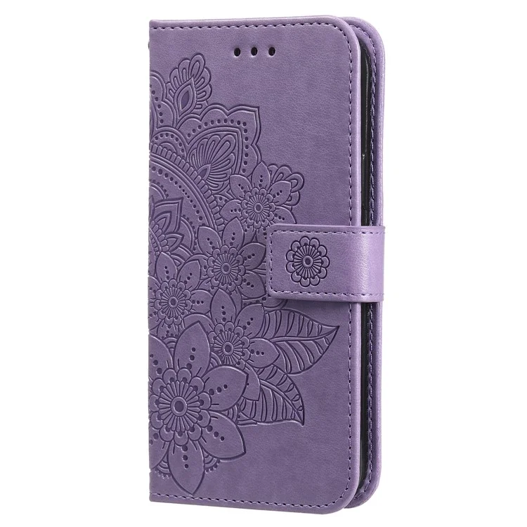 Per Realme C55 4G PU Leather Wallet Stand Phone Cover Flower Imprinting Smartphone Case - Viola