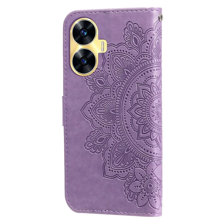 Per Realme C55 4G PU Leather Wallet Stand Phone Cover Flower Imprinting Smartphone Case - Viola
