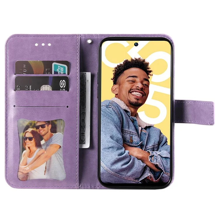 Per Realme C55 4G PU Leather Wallet Stand Phone Cover Flower Imprinting Smartphone Case - Viola