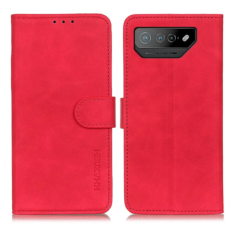 KHAZNEH Pour Asus ROG Phone 7 5G Étui de téléphone en cuir rétro Debout Portefeuille - Rouge