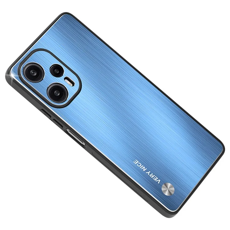 Coque de téléphone brossée pour Xiaomi Redmi Note 12 Turbo / Poco F5 5G, cadre en TPU et arrière en alliage d'aluminium - Bleu