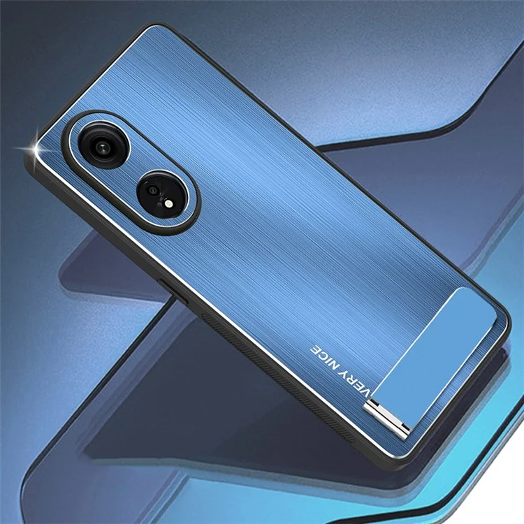Back Cover for Oppo A1 Pro 5G / Reno8 T 5G / A98 5G TPU Bumper+Aluminium Alloy Brushed Kickstand Case - Blue