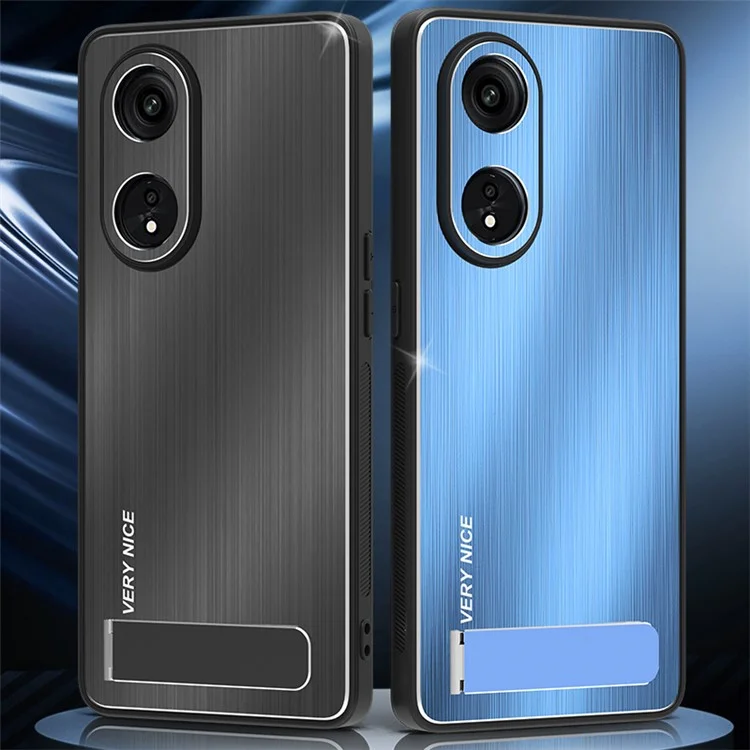Back Cover for Oppo A1 Pro 5G / Reno8 T 5G / A98 5G TPU Bumper+Aluminium Alloy Brushed Kickstand Case - Blue