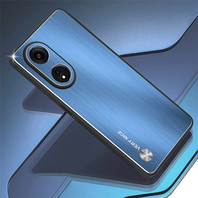 Funda de cepillado para Oppo A1 Pro 5G / Reno8 T 5G / A98 5G Carcasa de Teléfono Móvil de Aleación de Aluminio con Marco de TPU - Azul