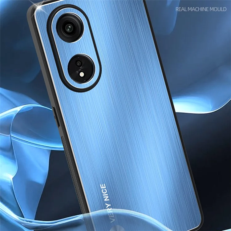 Funda de cepillado para Oppo A1 Pro 5G / Reno8 T 5G / A98 5G Carcasa de Teléfono Móvil de Aleación de Aluminio con Marco de TPU - Azul