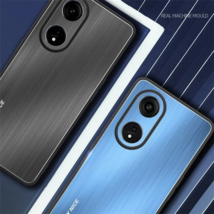 Funda de cepillado para Oppo A1 Pro 5G / Reno8 T 5G / A98 5G Carcasa de Teléfono Móvil de Aleación de Aluminio con Marco de TPU - Azul