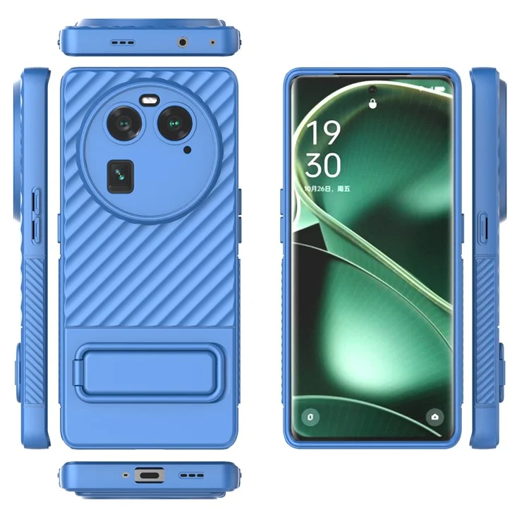 For Oppo Find X6 Anti-drop Cover Soft TPU Kickstand Phone Case - Baby Blue